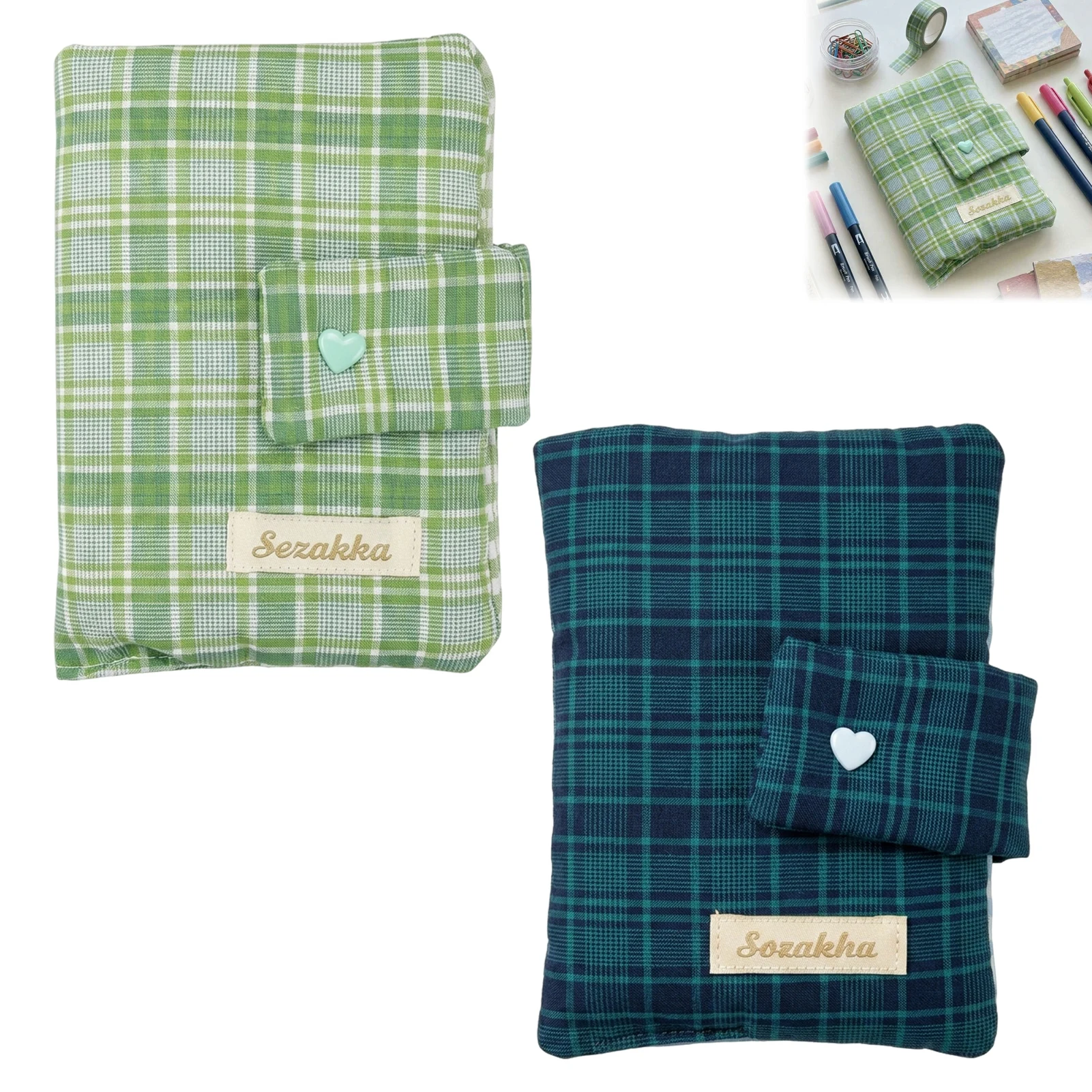 Study Planning Journal Cover Plaid Fabric Protector Heart Magnetic Closure for A5 B5 Notebooks School Office Supplies Case