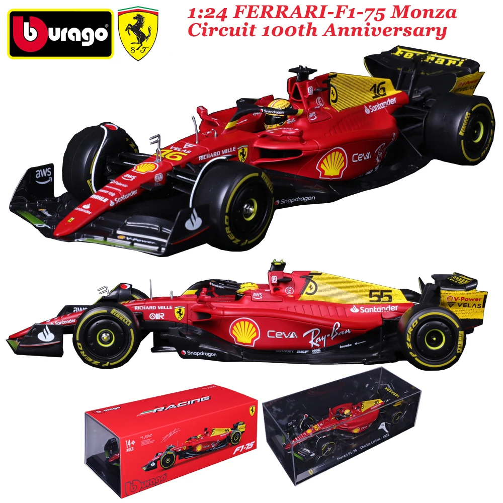 

Bburago 1:24 2022 FERRARI F1-75 Monza Circuit 100th Anniversary Alloy Cars Model Toys Collection Formula 1 Racing Cars For Adult