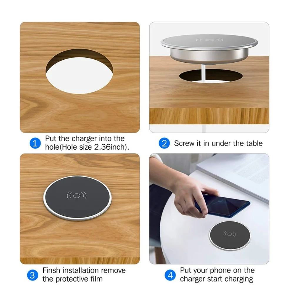 Fast Wireless Charger Pad Embeded In Table Desk Furniture Phone Charging Station For iPhone 15 16 17 Samsung Android Smartphone