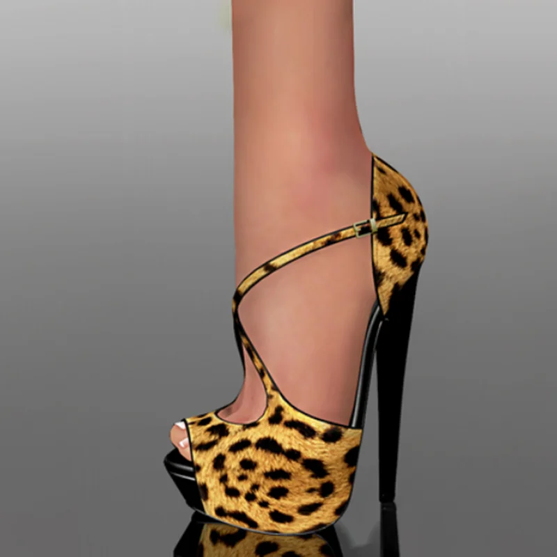 

Leopard Buckle Hollow Sandals Peep Toe Thin High Heel Fashion Sexy Cool Summer Big Size 2025 Woman Shoes Zapatillas Mujer