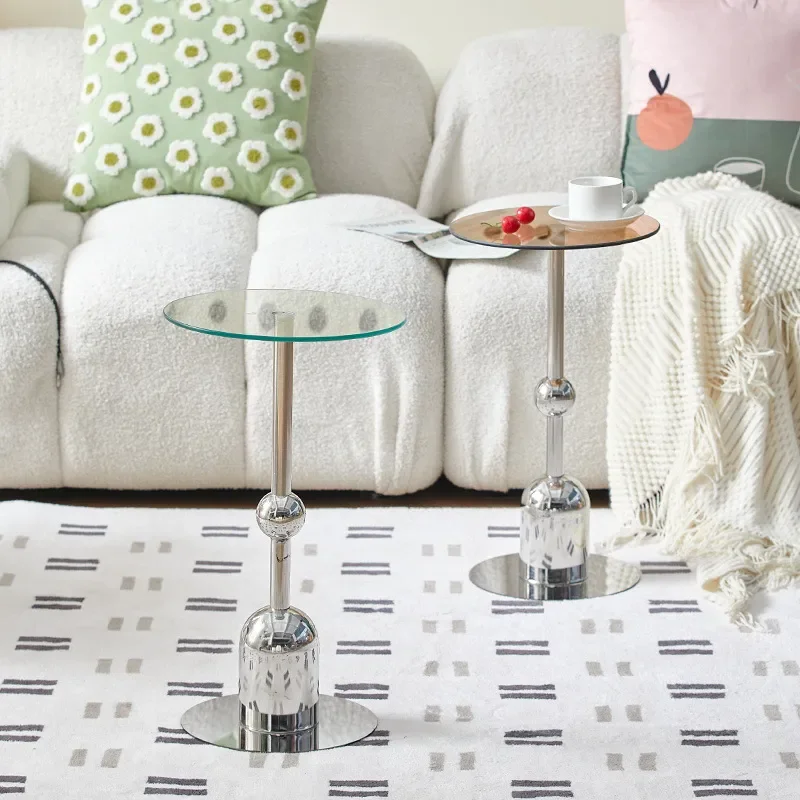 Cream Round Side Table Modern Living Room Coffee Table Small Apartment Storage End Table Simple Home Furniture