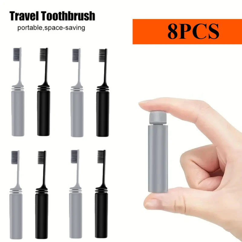 

【Travel Essential】1/8pcs Portable Folding Toothbrush | Charcoal Bristles & Compact Design | Camping Hiking Travel Dental Care
