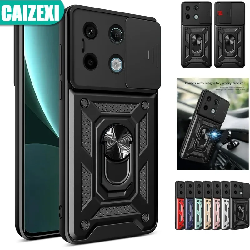 

Shockproof Armor Case for Xiaomi Poco X6 5G Slide Push Pull Camera Protection Ring Stand Cover for Poko Little Pocco X6 X 6