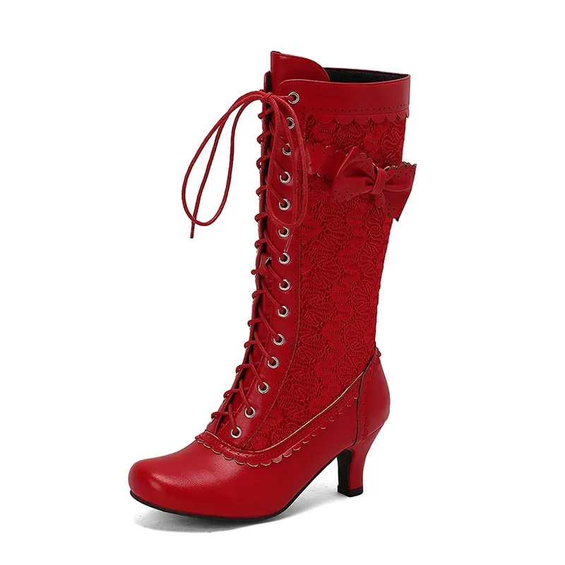 Botas de media pantorrilla con cordones para mujer, estilo victoriano, cómodas para pies anchos, botines para Halloween, cosplay, fiestas y disfraces