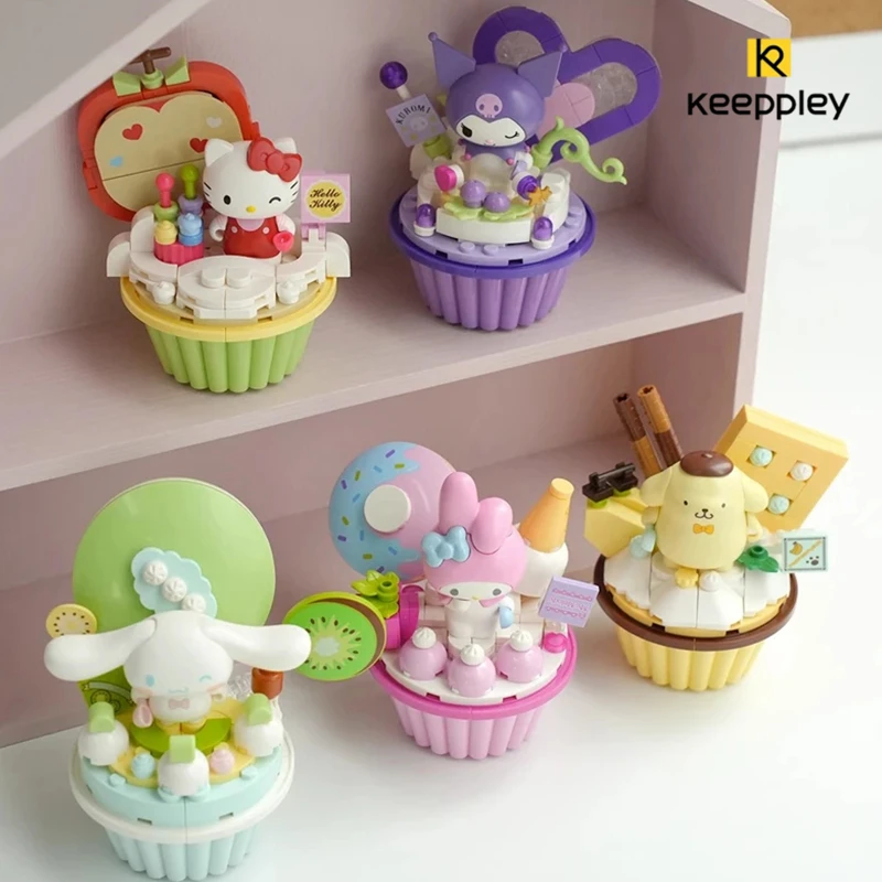 keeppley Sanrio building block cake cup assembly model Pochacco HelloKitty mymelody figure Kuromi Cinnamoroll children's toy