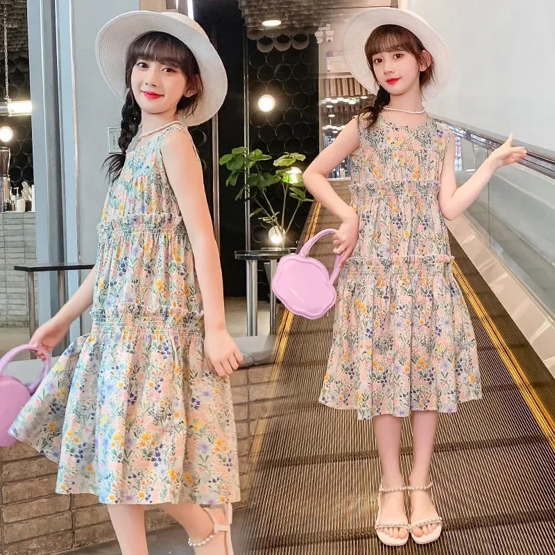 2024 Korea Summer Toddler Girl One-piece Dress Children Dress Children Sleeveless Dress Kid Sundress Fashion Clothing Kid Dress