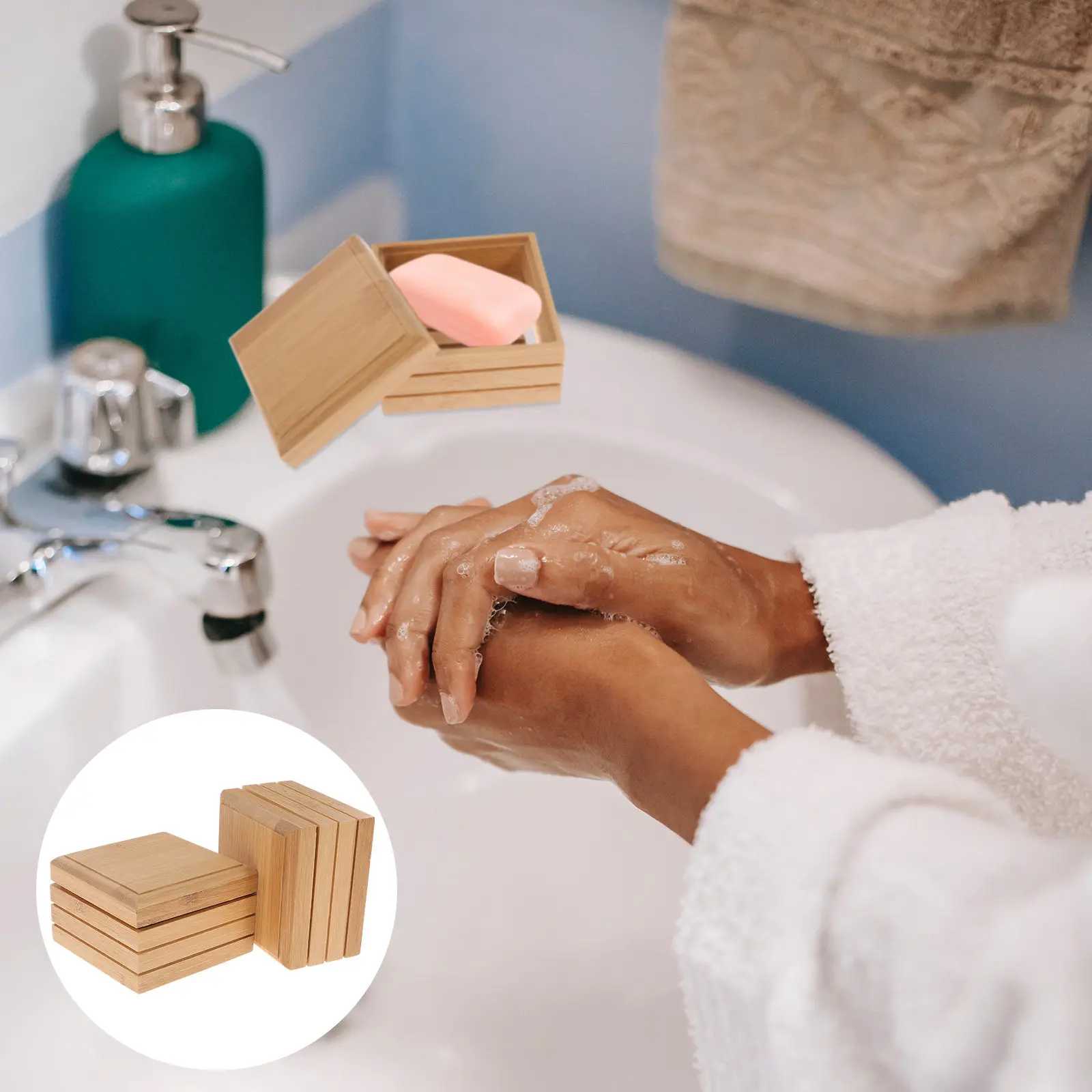 

Набор из 2 бамбуковых мыльниц с дренажем, противоскользящие, с вентилируемым основанием, предотвращают намокание, отлично подходят для ванной, путешествий, отелей