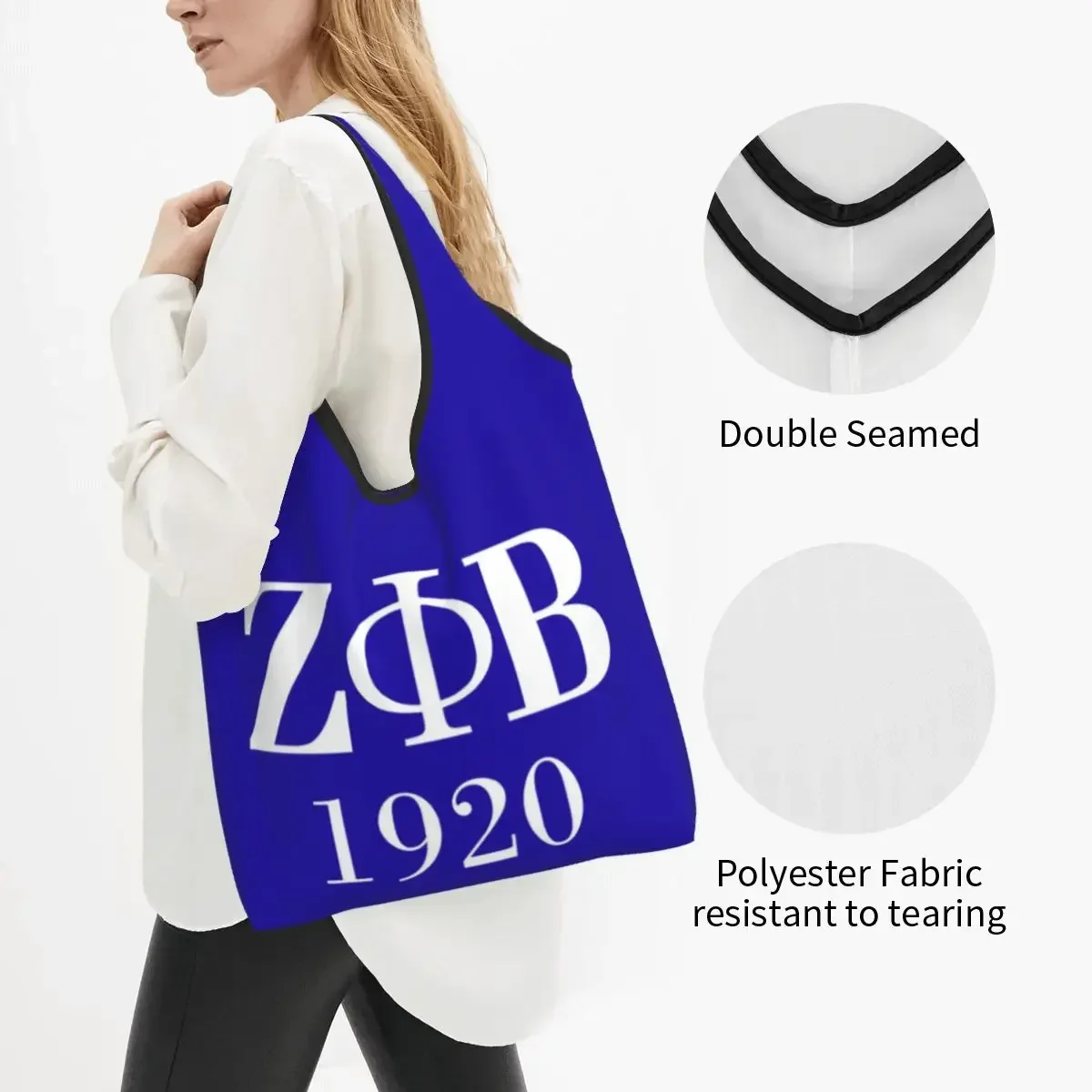 แฟชั่นพิมพ์ Zeta Phi Beta Sorority โลโก้ Tote ถุงช้อปปิ้งแบบพกพาไหล่ Shopper ตัวอักษรกรีก 1920 กระเป๋าถือ