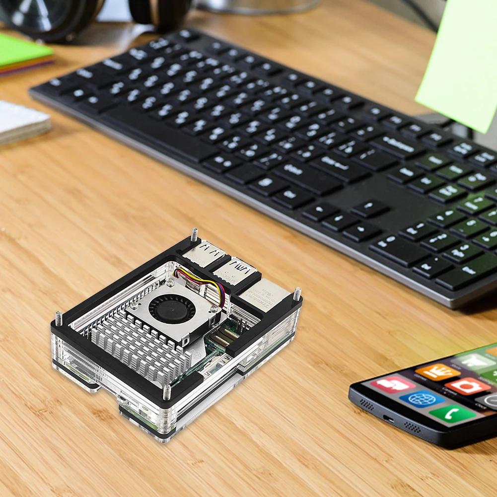حافظة أكريليك شفافة تدعم مبرد نشط رسمي 9 طبقات صندوق حماية من الأكريليك لـ Raspberry Pi 5 4GB/8GB