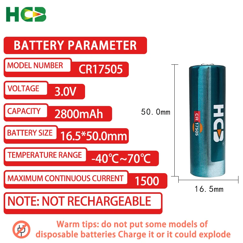 HCB CR17505 Add 51005 Plug Disposable Lithium Manganese Battery Intelligent Water Meter Smoke Alarm Electric Door and Window