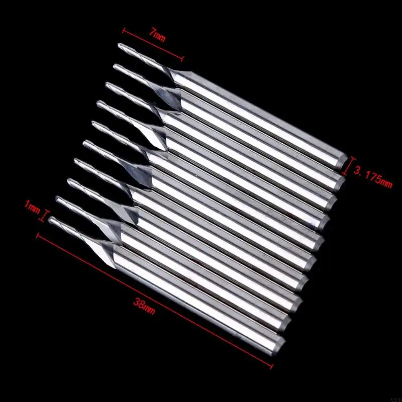A2UD 10 PCS 1/8 "1mm 더블 플루트 나선형 카바이드 평면 코 엔드 밀 라우터 비트 5