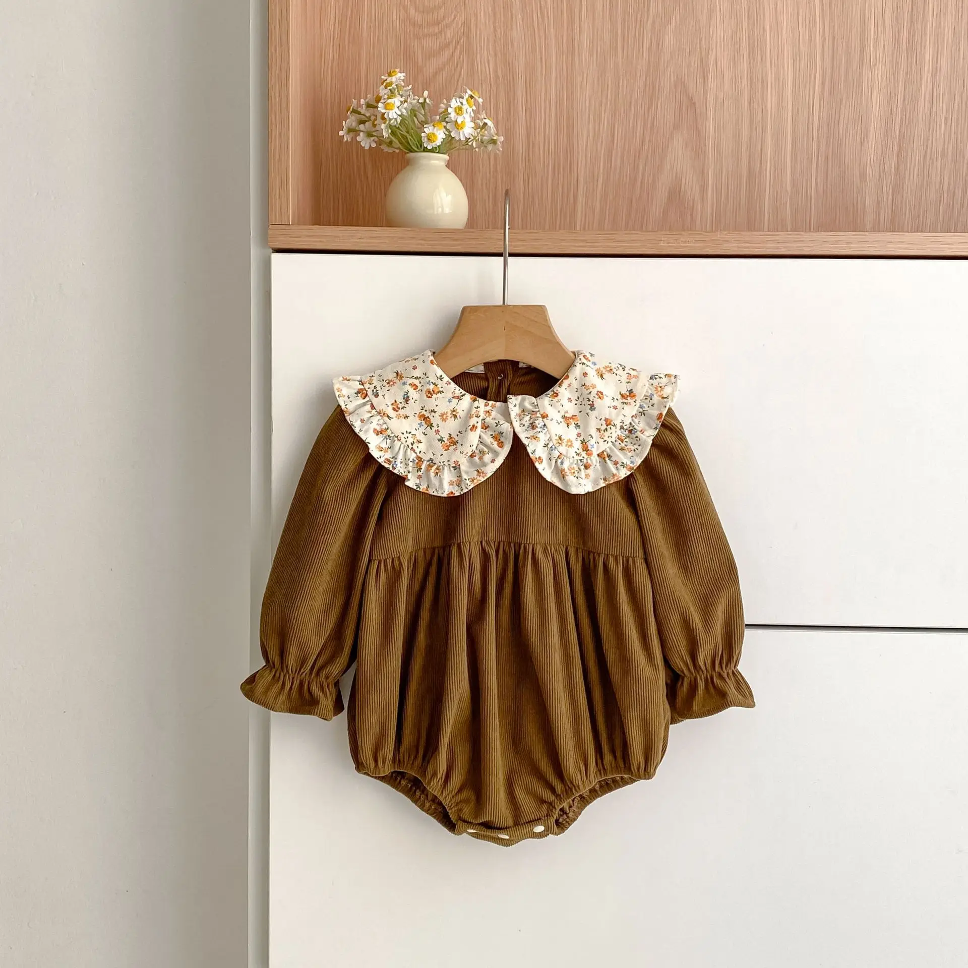 Frühling Vintage Neugeborenen Baby Mädchen Strampler Cord Baby Strampler Infant Floral Body Kleinkind Onepiece Baby Kleidung – Detail 9