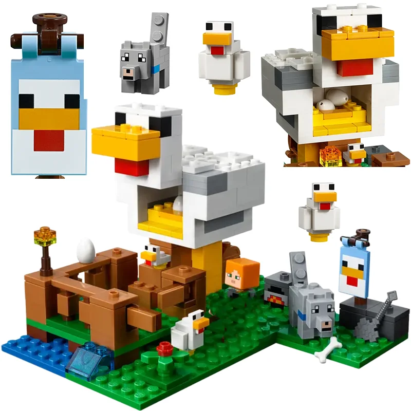 Compatible Brands Brick Sets MC My Mini World Series Building Blocks The Chicken Coop Wolf Minifigures  MOC Toys for Kids Gift