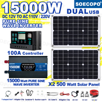 SOECOPO 15000W Solar System Kit Pure Sine 12V To 110V 220V Inverter 2*500W Panels and 100A Controller for Home Balcony Power