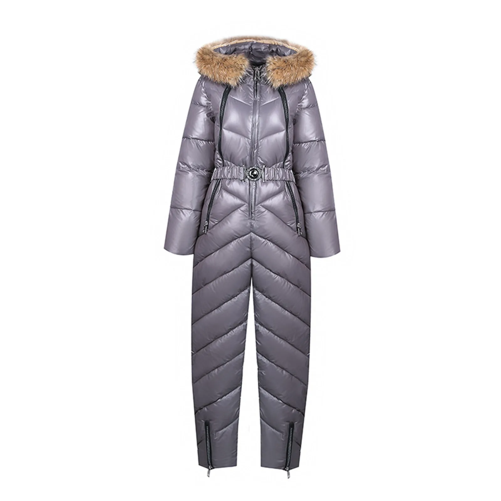 Women One-Piece Ski Suits Thicken Windproof Snowboard Outdoor Warm Hooded Slim Overalls Winter Skiing Jumpsuit With Fur Collar