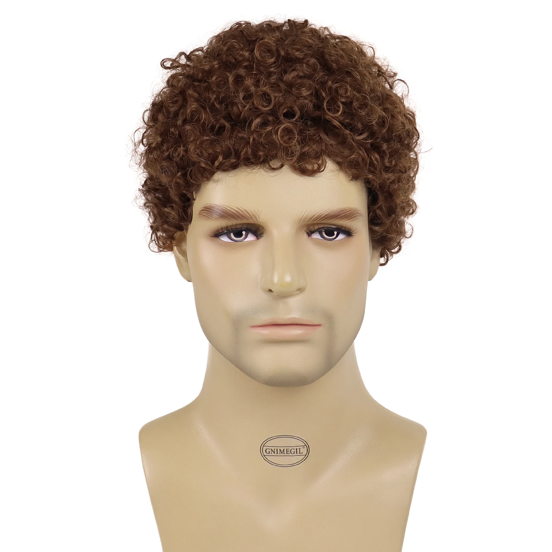 Brown Synthetic Short Afro Kinky Curly Wigs for Black Men Elastic Curls African Hairstyle Daily Cosplay Party Wig Man Male Hair