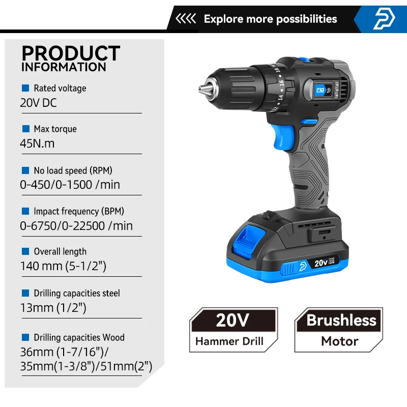 Brushless Electric Drill 20V 45NM Cordless Drill Mini Driver Electric Power Tools Repair Screwdriver 5pcs Bit by PROSTORMER