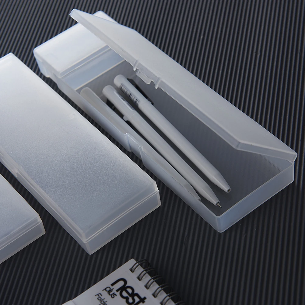 

2pcs Plastic Pencil Cases 19.5*6.5*2.5Cm Frosty Transparent Dual Compartment Lightweight Stationery Storage For School Office