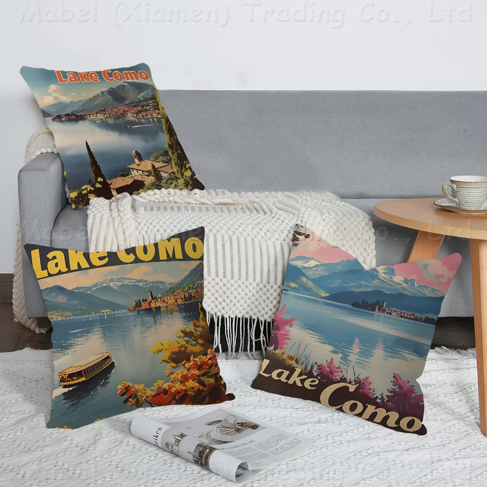 

Lake Como Barcelona Retro Pillowcase Toon Gift Cushion Cover Bedroom Home Sofa Chair Seat Decor Pillow Case