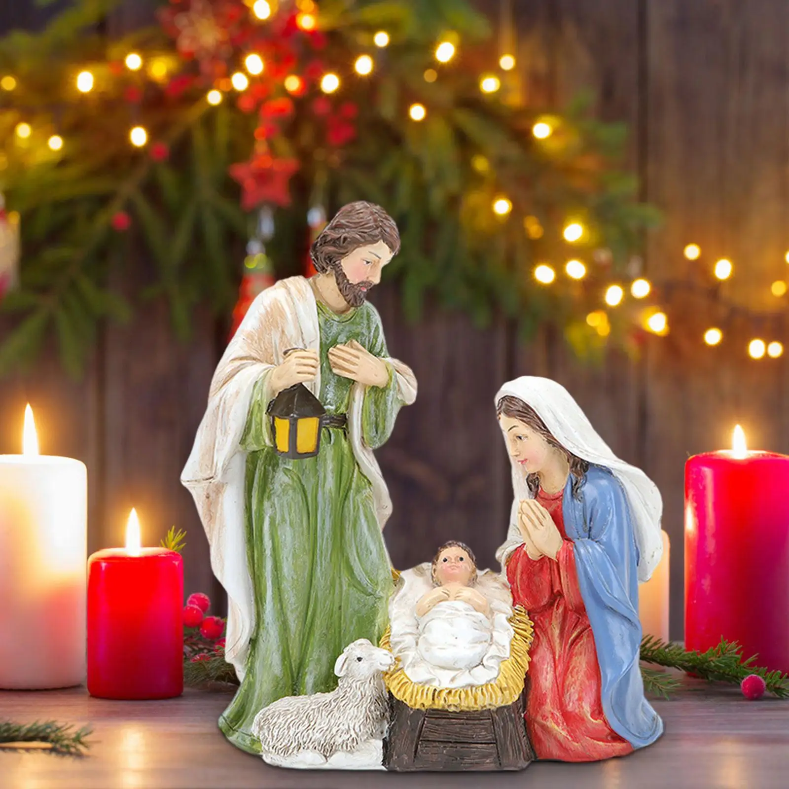 Nativity Manger Scene Ornament Fireplace Artwork Miniatures Display Collection Desktop Collectible Figurines Statues Decoration