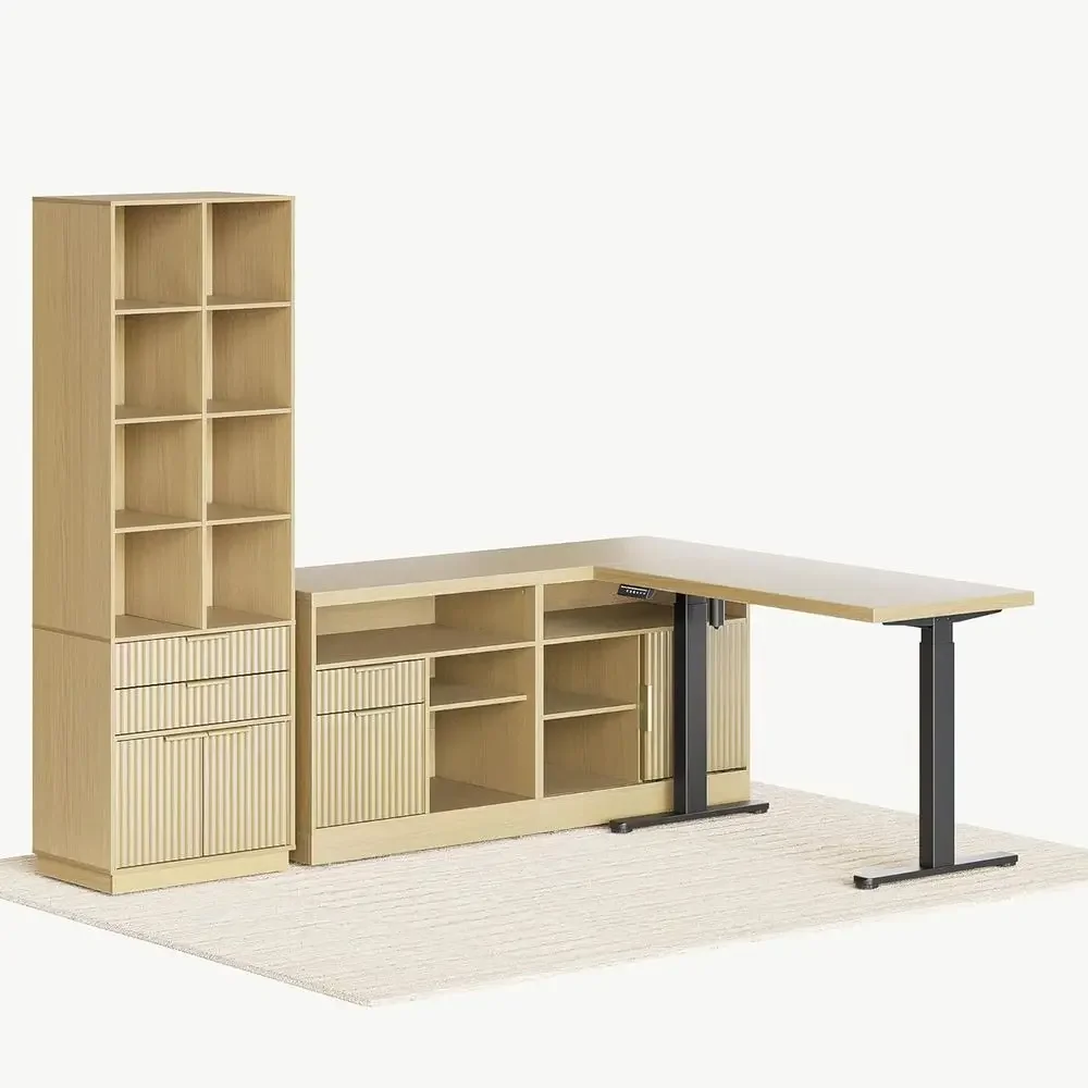 

Special OfferHome Oice Urniture Set, 48'' Standing Desk With 73'' Bookshel, Electric Height Adjustable Desk With 2 Ile Cabinet,