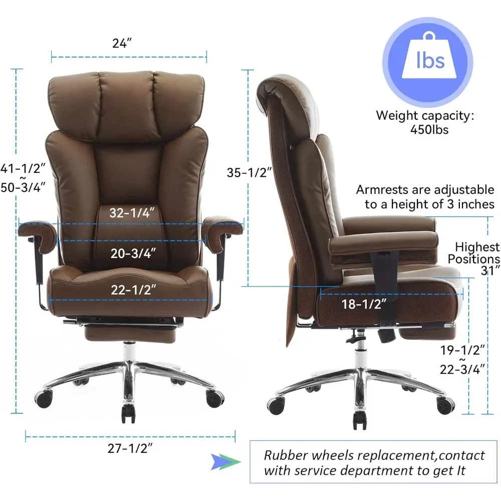 Ergonomic Administrative Office Chair Suitable for Overweight Individuals (450 Pounds), Computer Chair with Foot Pedals