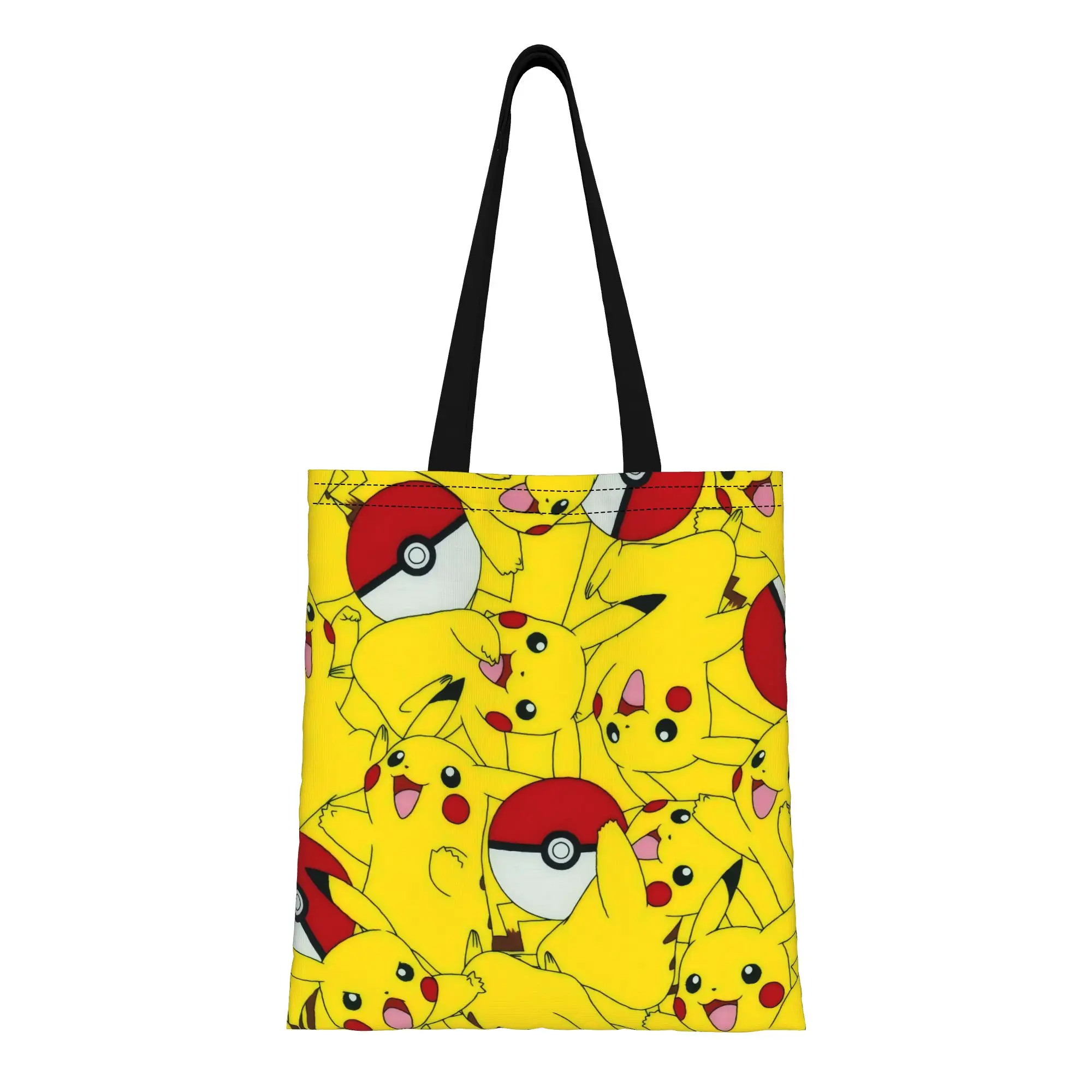 Pikachu 3 Pokemon Canvas Tote Bag Perfect for Outdoor Women's Top-Handle Bags