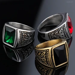 Punk High Quality Multi Color Stone Ring for Men Women Hip Hop Maple Leaf Pattern Stainless Steel Ring Jewelry Gift Dropshipping