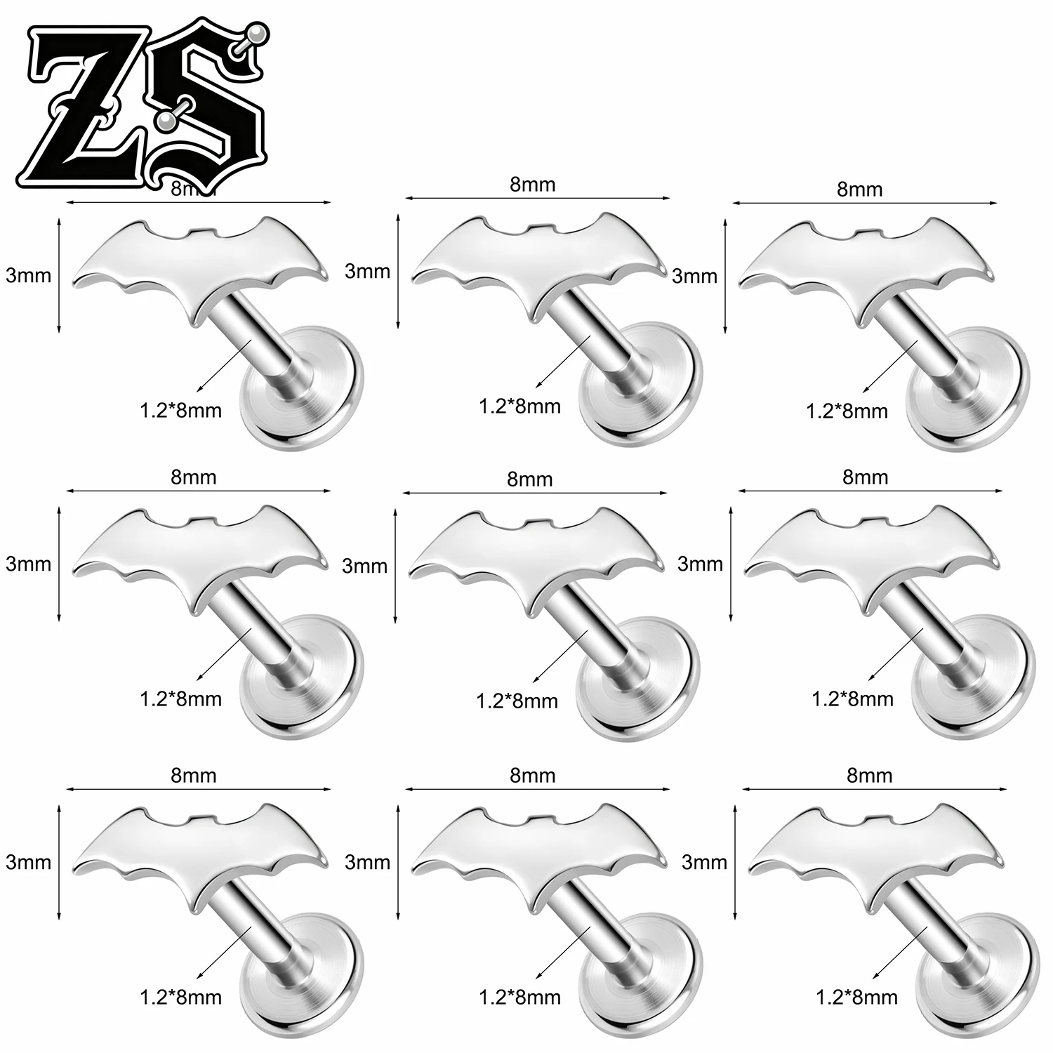 Zs 9 Pieces Punk Pumpkin Ghost Labret Lip Piercing 16G Stainless Steel 5