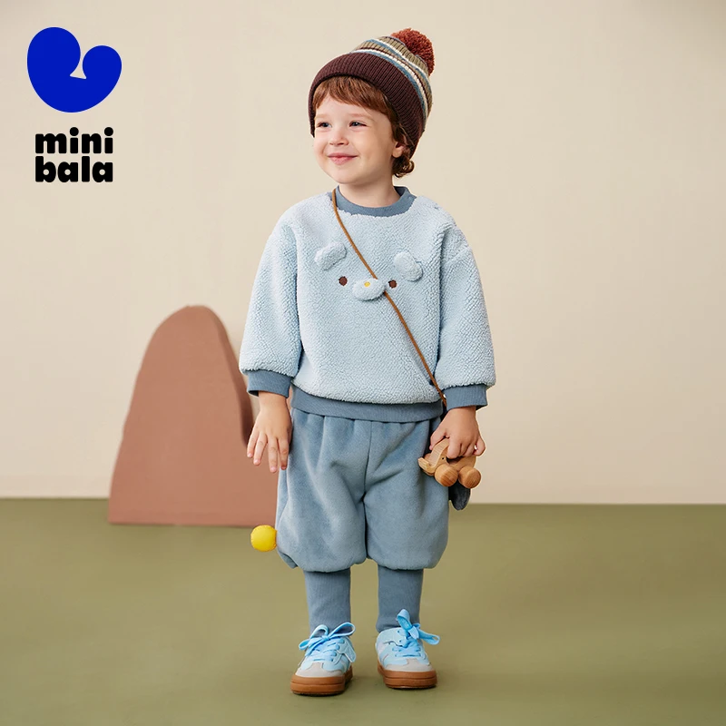 

Детский комплект из 2 предметов Mini Bala, осенне-осенний новый плюшевый флисовый комплект с капюшоном и брюками