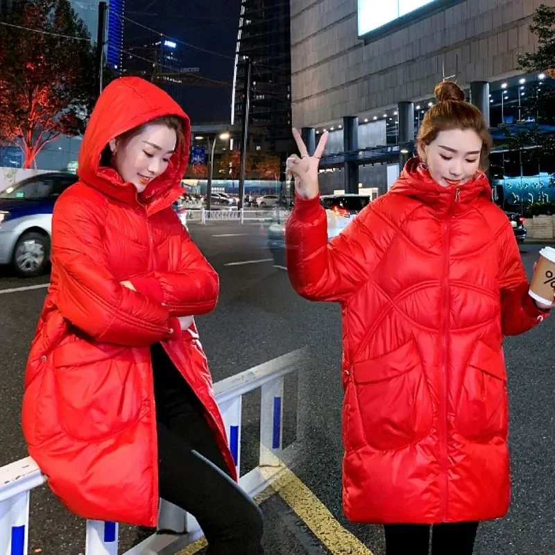 Giacca imbottita in cotone sciolto con cappuccio femminile coreano 2025 Cappotto in cotone per il tempo libero da donna autunno inverno piumino moda donna