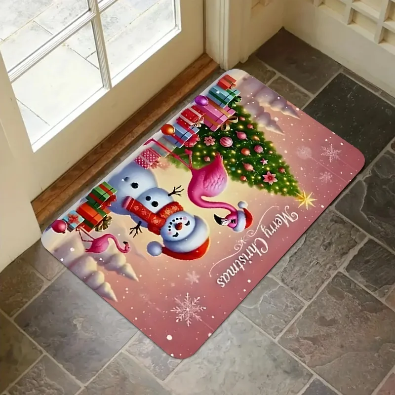 Merry Christmas Bell Doormat, Red Bow Printed Floor Mat, Elegant Holiday Indoor Front‑door Decor Rug