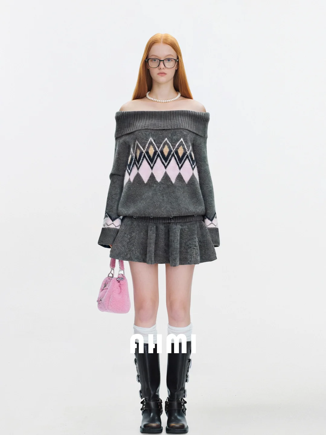 

AHMI Healing Velvet Feel Color Blo Knitted One oulder Dr Women's Sweet Sle A-Line Dr for Autumn Winter