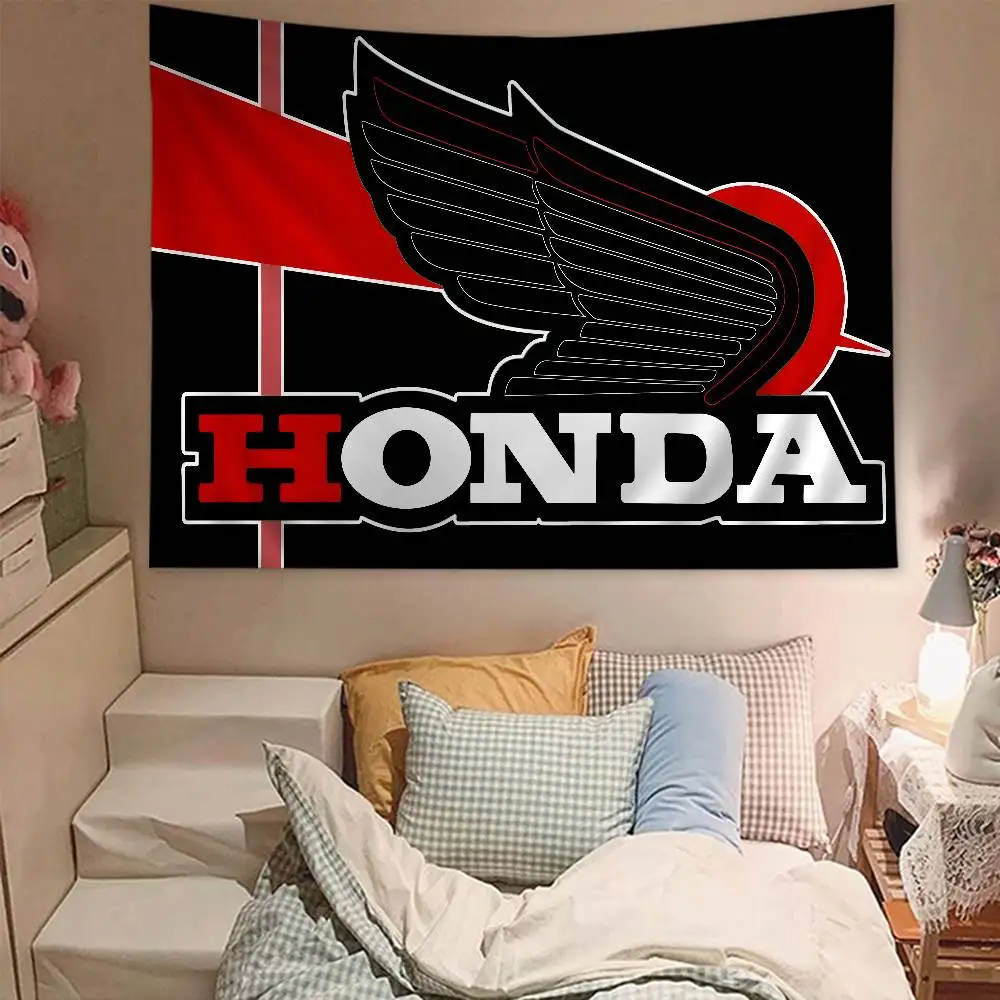 H-HRC H-HONDA Motorcycle Logo Printed Large Wall Tapestry Cheap Hippie Wall Hanging Bohemian Wall Tapestries Mandala Home Decor