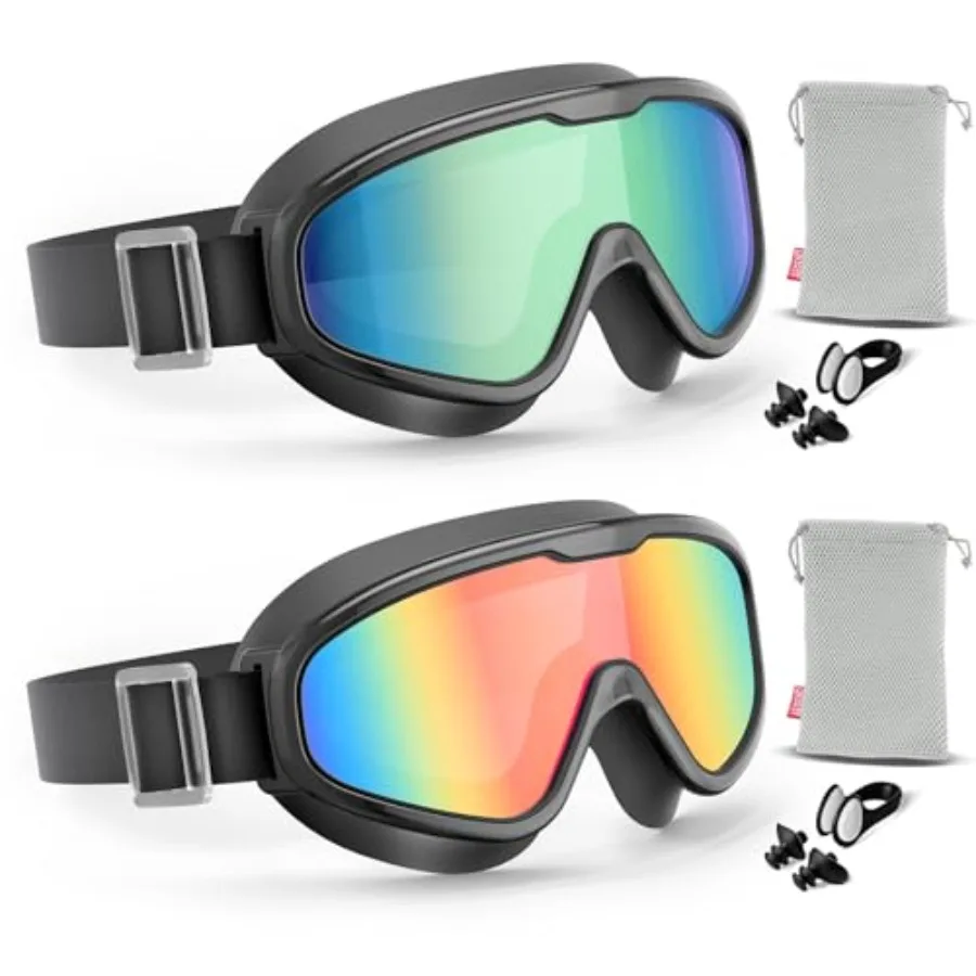 

Aegend 2PCS Swim Goggles with Fabric Strap, Swimming Goggles Wide View No Leaking Pool Goggles for Kid Youth Adult
