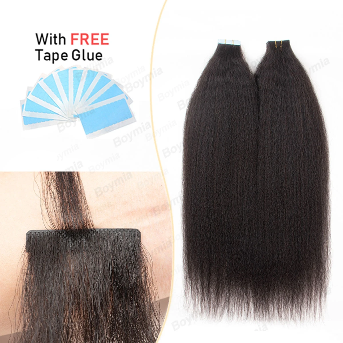 

Невидимая лента для наращивания человеческих волос, странная прямая/светлая прямая лента яки, прямая инъекционная лента для наращивания, черная лента Remy, 20 шт.