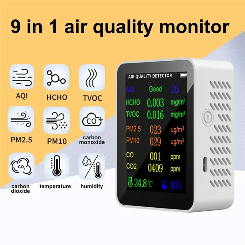 WORTHOWN-Rilevatore di qualità dell'aria interna Monitor portatile 10 in 1 in tempo reale ad alta precisione con allarme Tester di qualità dell'aria per interni