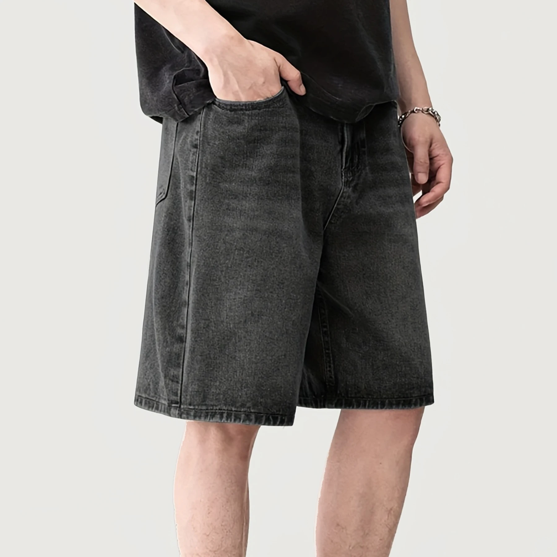 여름 새로운 패션 데님 반바지 느슨한 스트레이트 캐주얼 청바지 빈티지 미국 성격 청바지 streetwear 남성 짧은 바지