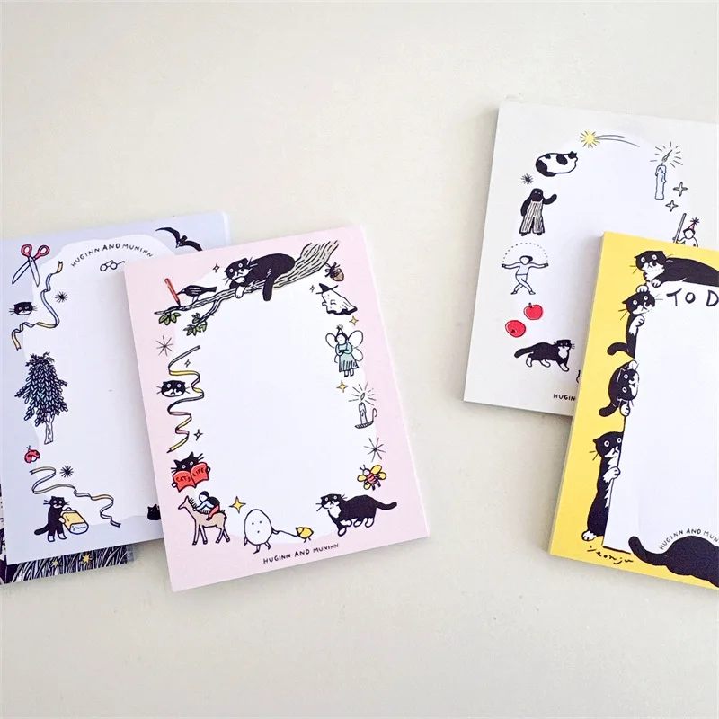 Office School Supplies Cat Sticky Note Book Black Cartoon Cute Hand Drawn Account Ins Wind Sticky Book Kawai Stationery Office