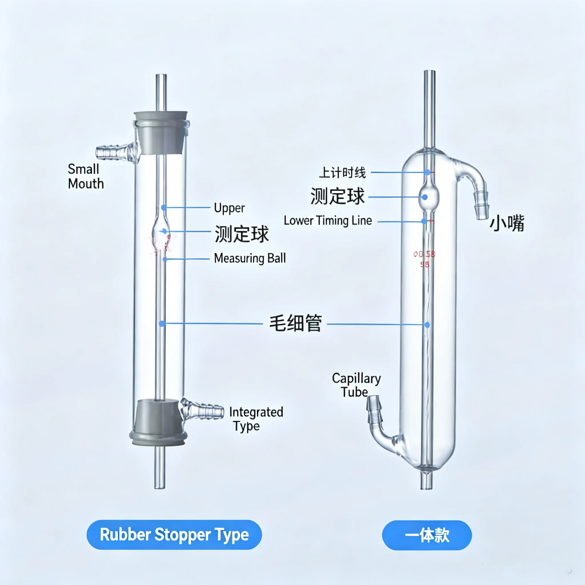 50010 Jacketed Capillary Viscometer with Rubber Stopper, High Borosilicate, High-Temperature Resistant Capillary Viscometer