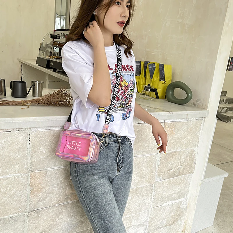 Fashion Women's Crossbody Shoulder Bag Transparent Letter Leisure Square Messenger Bag