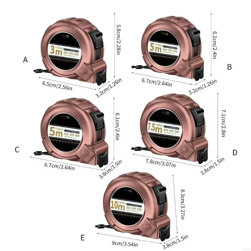 H58C Retractable Ruler Locking Steel Tape Measure Construction Tools 3/5/7.5/10M