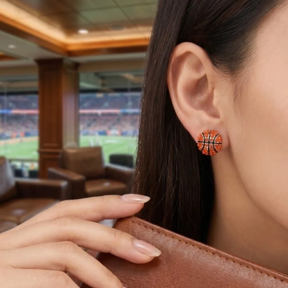 Rhinestone Sporty Alloy Stud Earrings Baseball Softball Soccer Rugby Football Ear Studs Embellishments Sports-Inspired