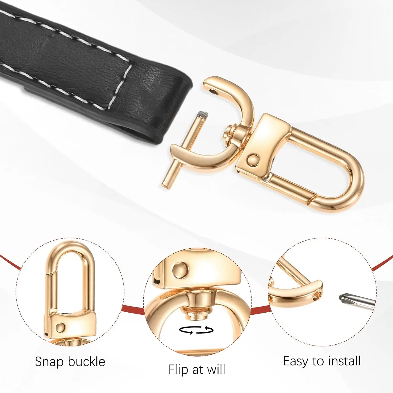 4pcs Detachable Snap Hook Swivel Clasp Lobster Claw Clasp with 4pcs D-Rings Screw in Shackle for Lanyard Purse DIY Purse Strap