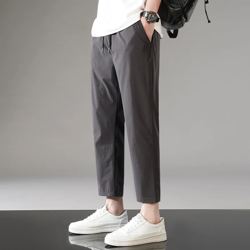 Summer Men's Casual Pants 2024 New Breathable Jogging Fitness Ice Silk Sports Pants Simple Solid Color Straight Leg Pants