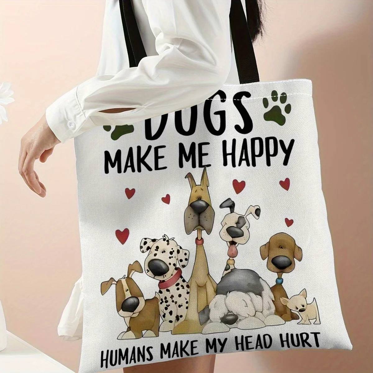 1pc Dog Pattern Canvas Handbag - 