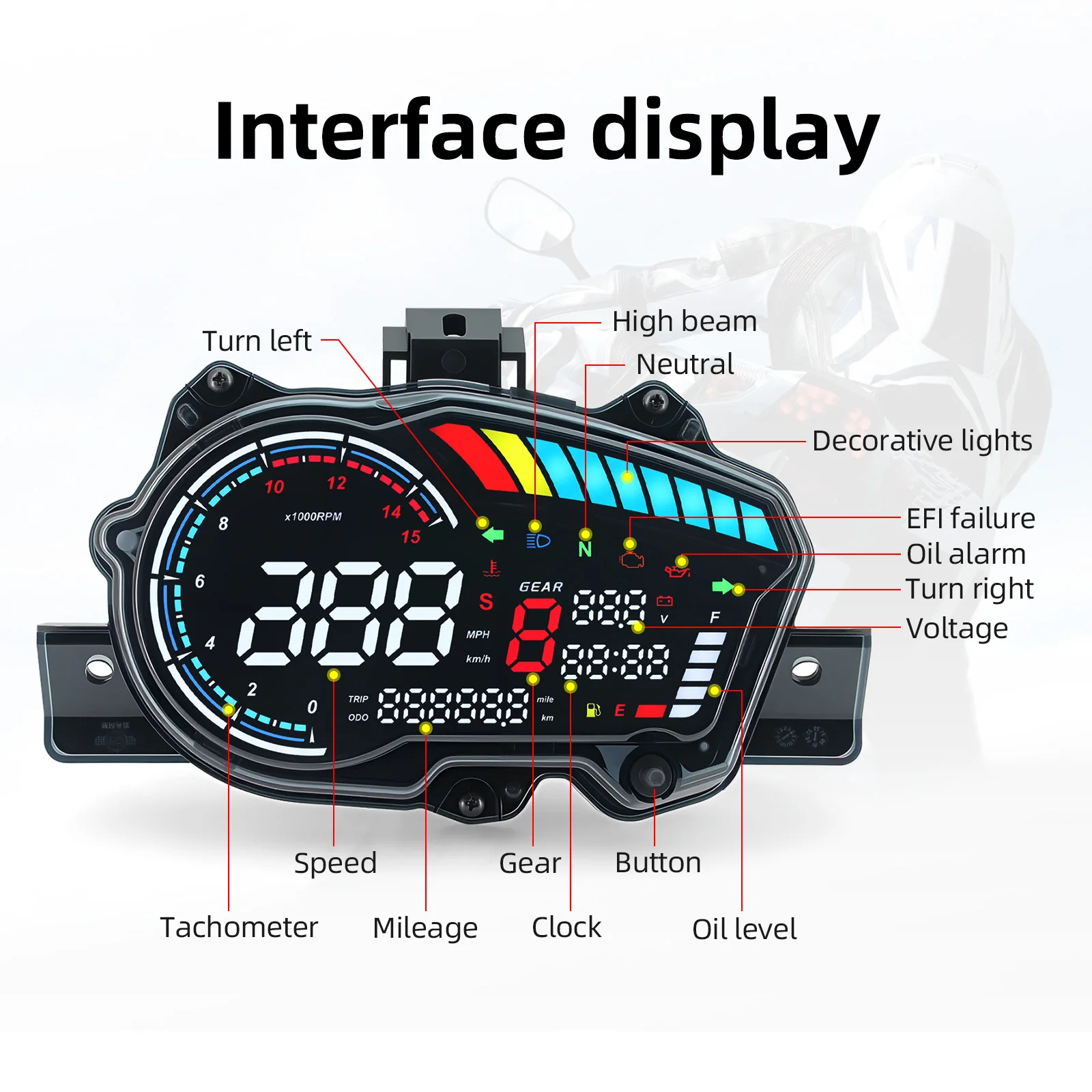 Motorcycle Speedometer 0-15000RPM Tachometer Fuel Level Volt Gauge Dashboard For Sniper 150 For Yamaha Y15 Y15ZR V1 Assy Meter