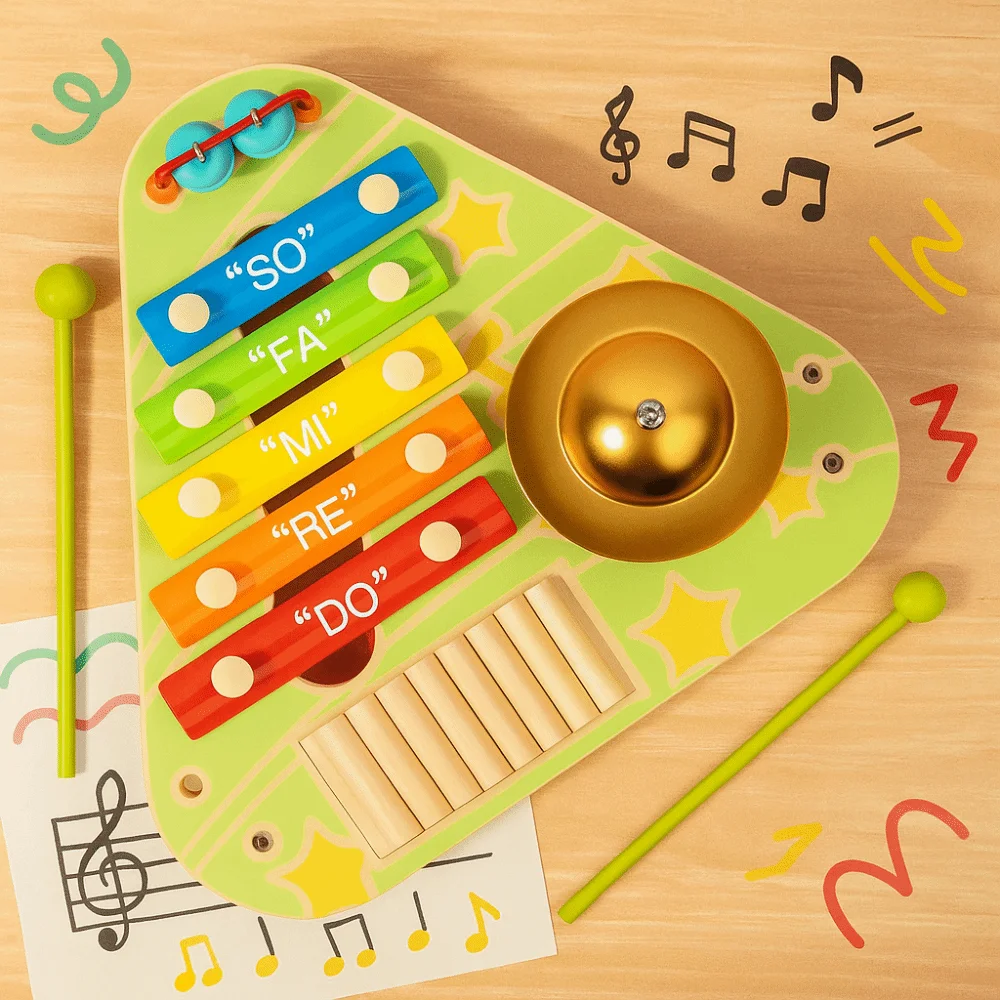 Instrumento de percusión manual 4 en 1, sonido, música, aprendizaje, instrumentos musicales para niños, juguetes creativos con mazo, xilófono de 5 escalas