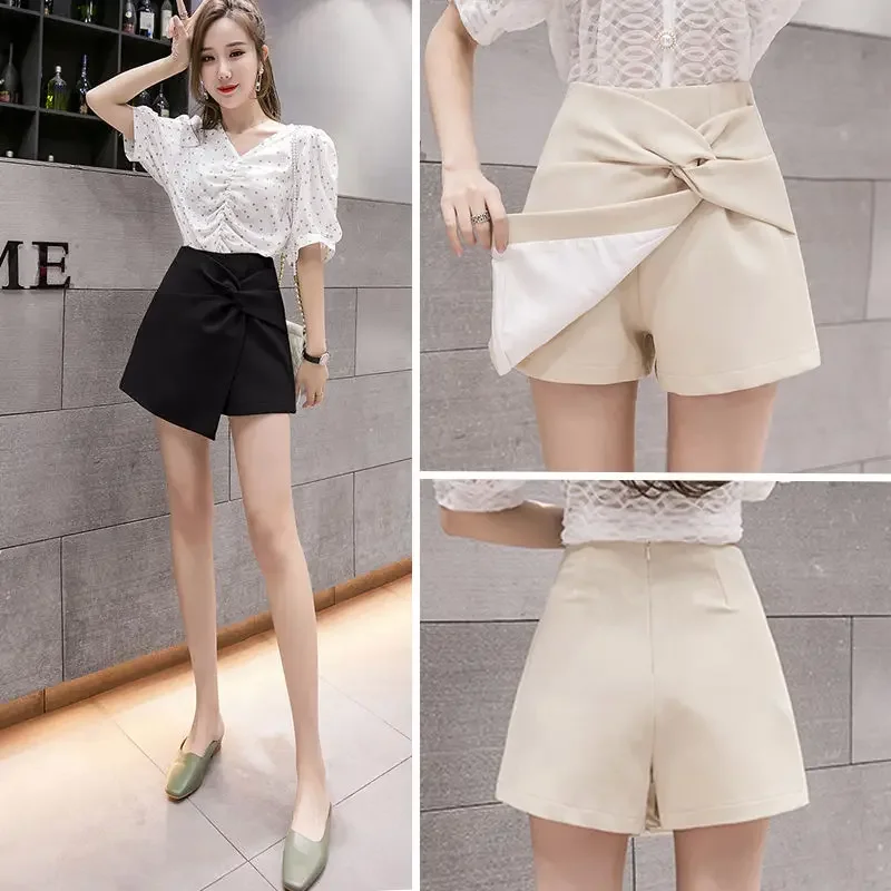 

Shorts Women Irregular Skirt Spring/Summer High Waist A- Line Short Culottes Width Pine Nuts Ropa Mujer