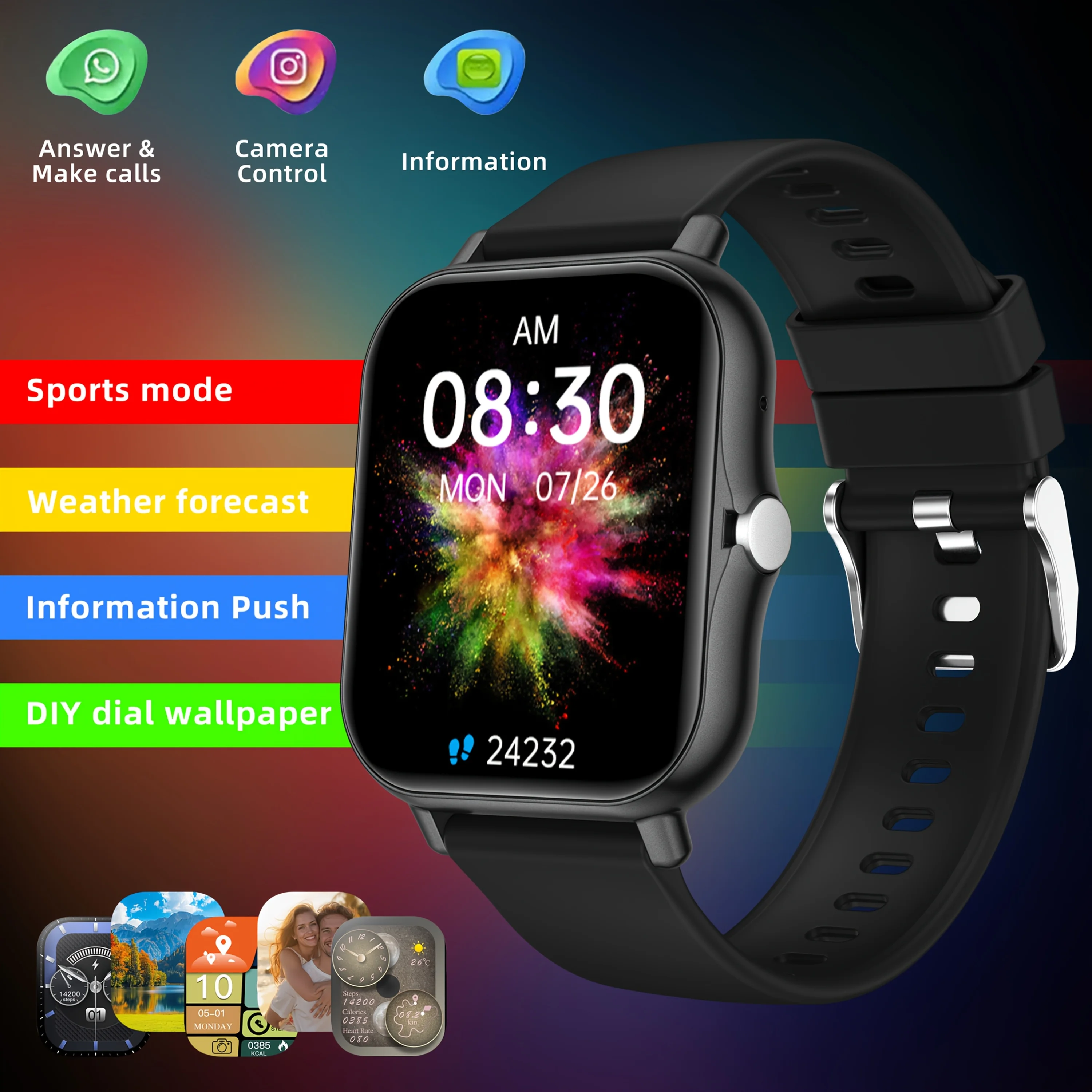 HOT Sports Smart Watch, 1.83-Inch Full Touch Screen Display Information, Answering Calls Smart Watch, 100+ Sports Modes, Fitness Pedometer, Message Reminder, Weather Forecast, Remote Photo, Wireless Music Playback, Replaceable Wallpaper